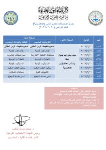 جدول امتحانات الفصل الثاني للعام الدراسي 2020-2021 ، قسم هندسة تقنيات الحاسوب