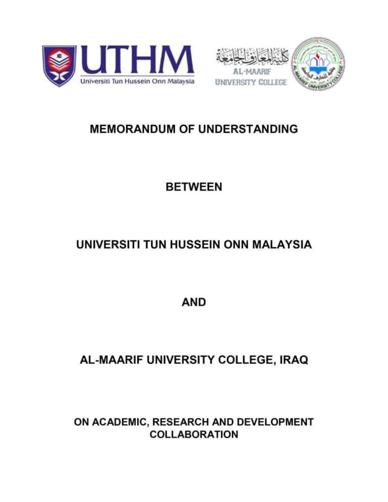 توقيع اتفاقية تعاون علمي وثقافي بين كلية المعارف الجامعة وجامعة UTHM..